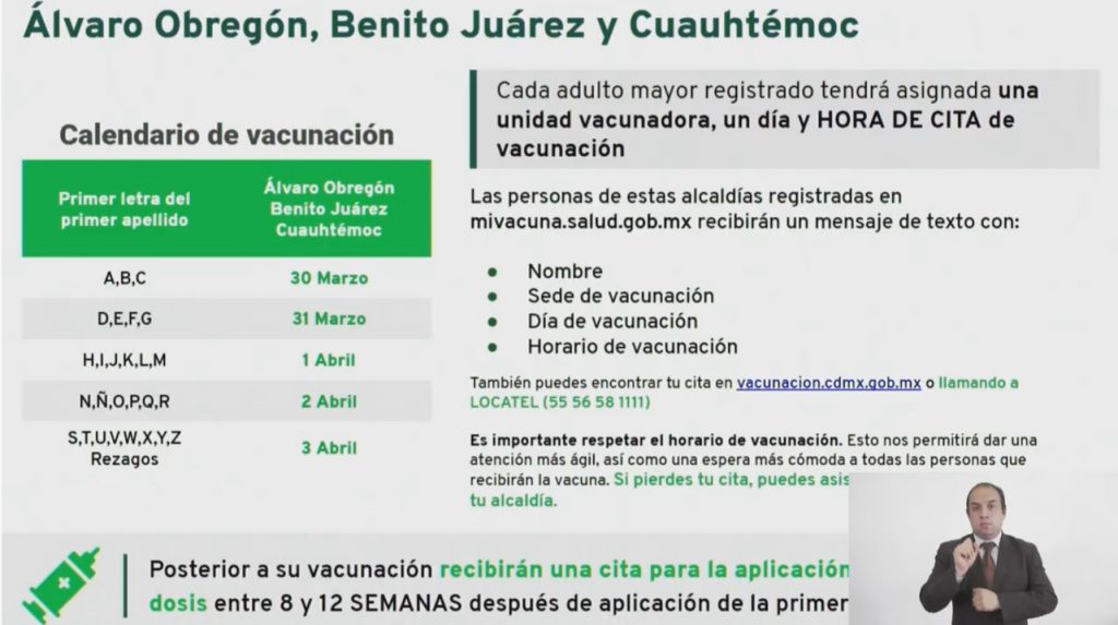 Calendario de vacunación: Álvaro Obregón, Benito Juárez y Cuauhtémoc |  NOTICIAS | Capital 21